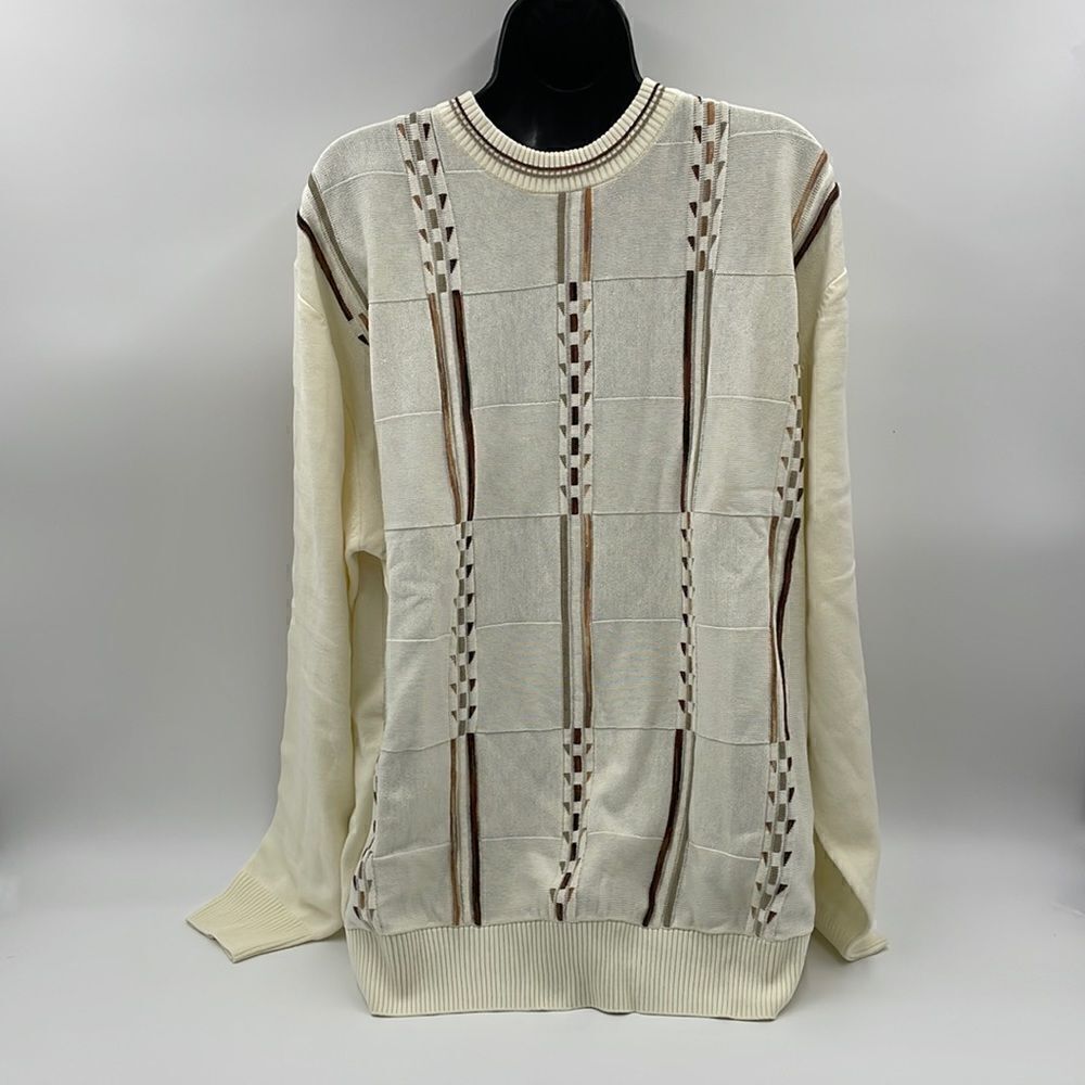 NWTS cream with brown patterns protégé striped sweater